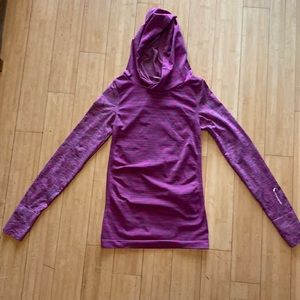 Climawear long sleeve, hooded top. Fuchsia/gray, size small